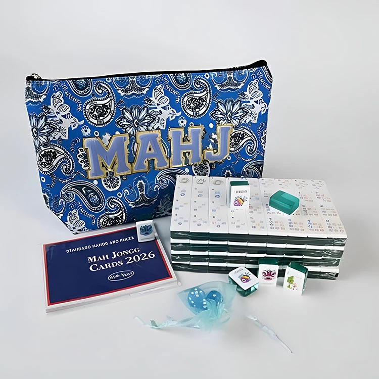Juego de viaje Mahjong americano con estampado de cachemira azul