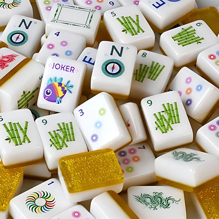 Azulejos Mahjong acrílicos con brillo dorado
