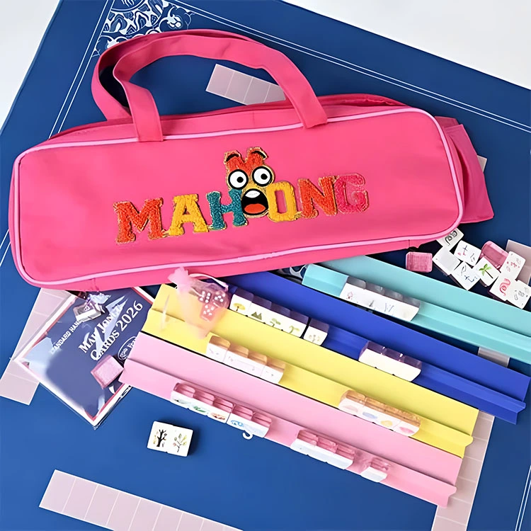 Conjunto de Mahjong Emoji de dibujos animados rosa